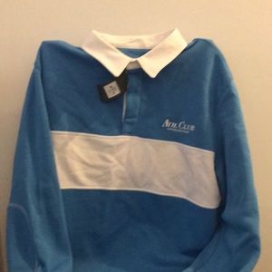 Primark Blue and White men's rugby shirt elbow patches